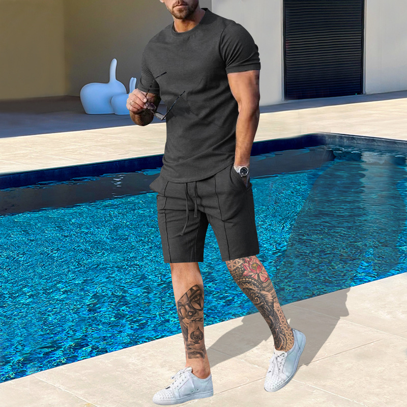 Suitmens Men's Plain Round Neck Short Sleeve Suit 01