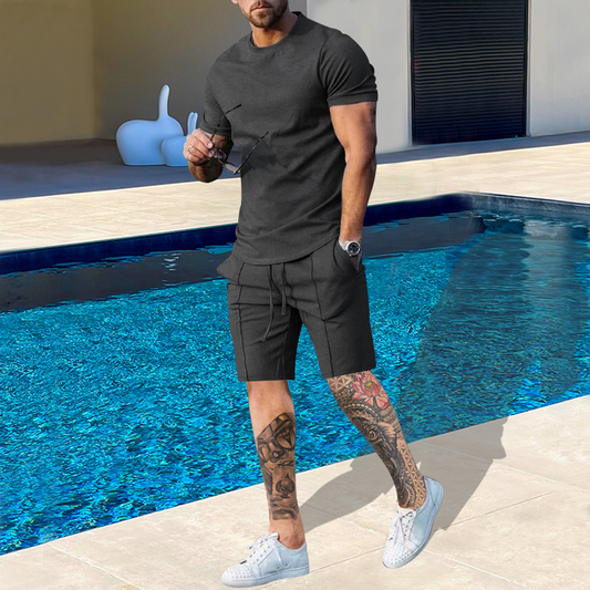 Suitmens Men's Plain Round Neck Short Sleeve Suit 01
