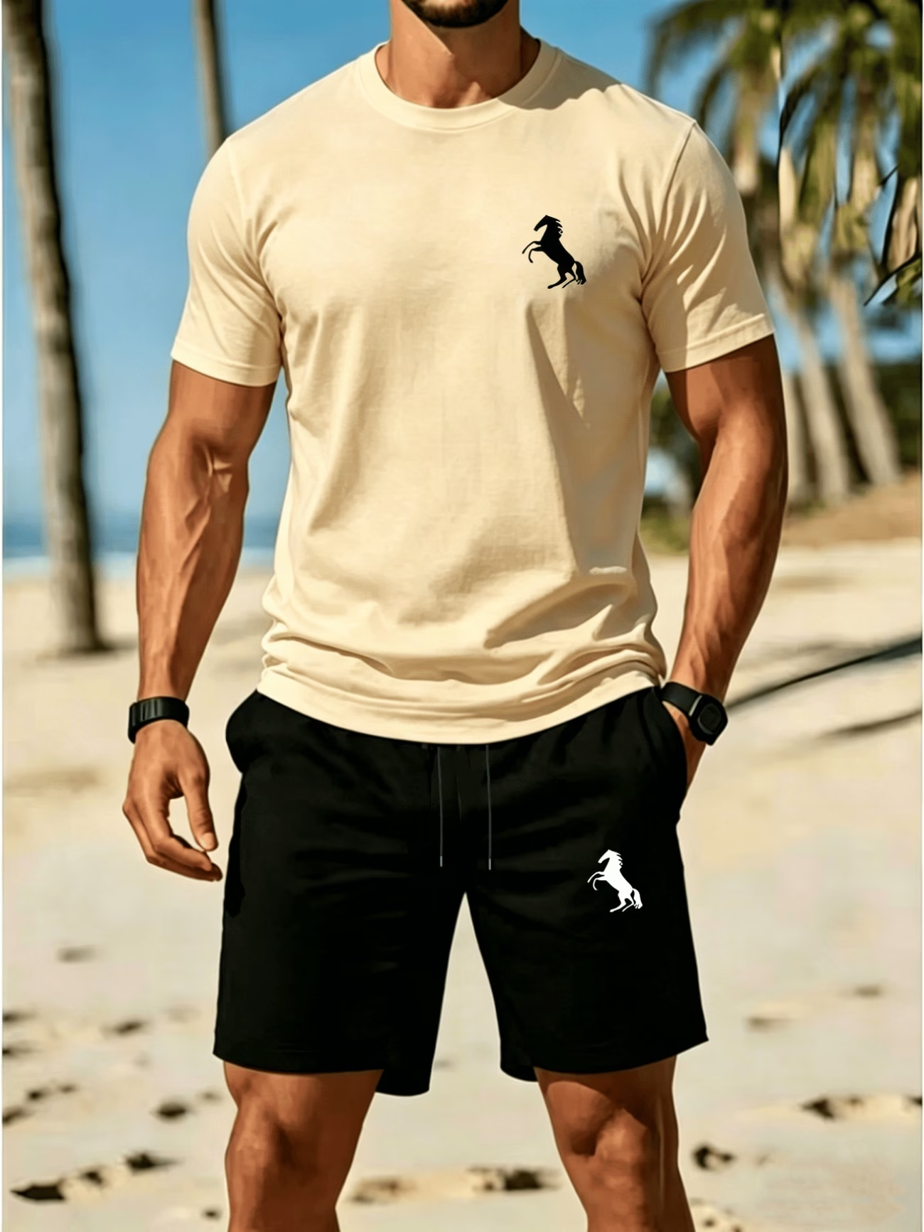 Herren Freizeit-Set mit T-Shirt und Shorts für Sommer