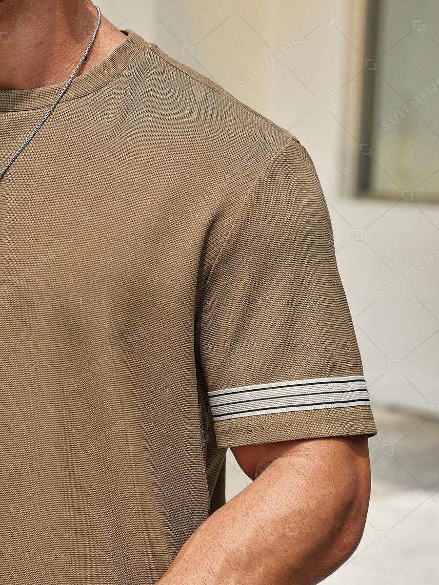 Men's Summer Simple Waffle Round Neck Set 419