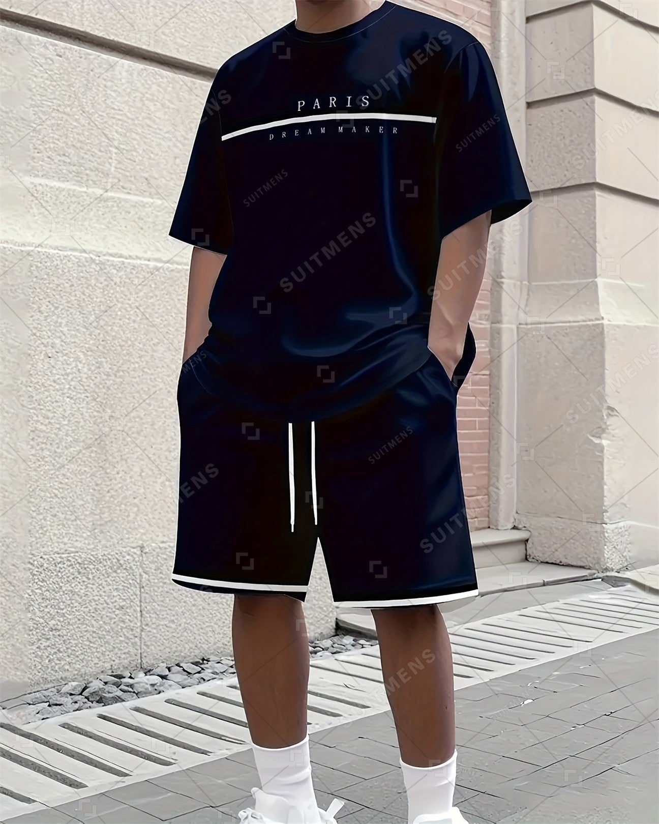Men's Summer Letter Print Round Neck Set 267