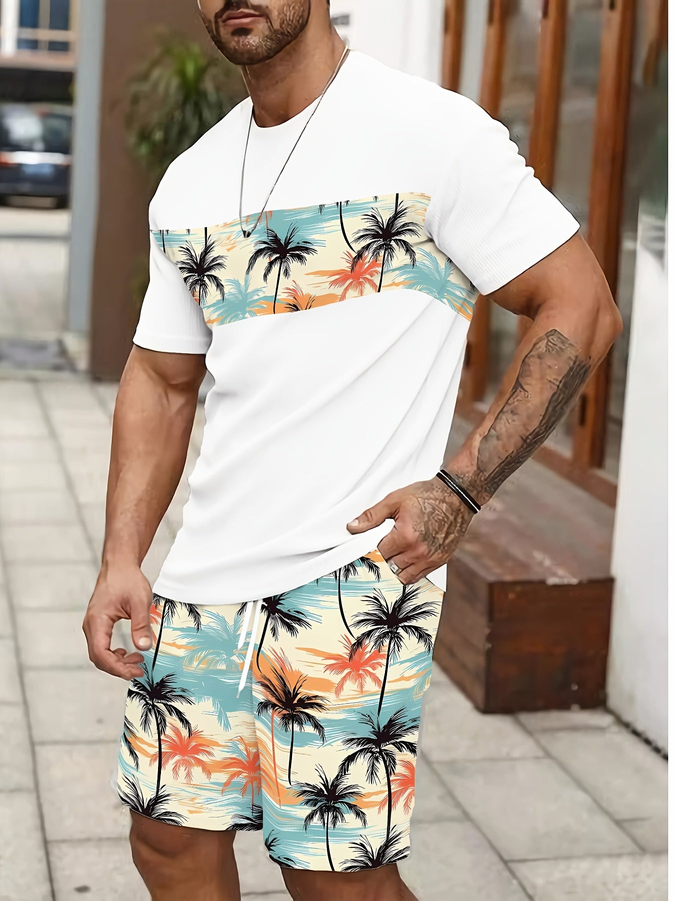 Men's Holiday Summer Round Neck Set 124