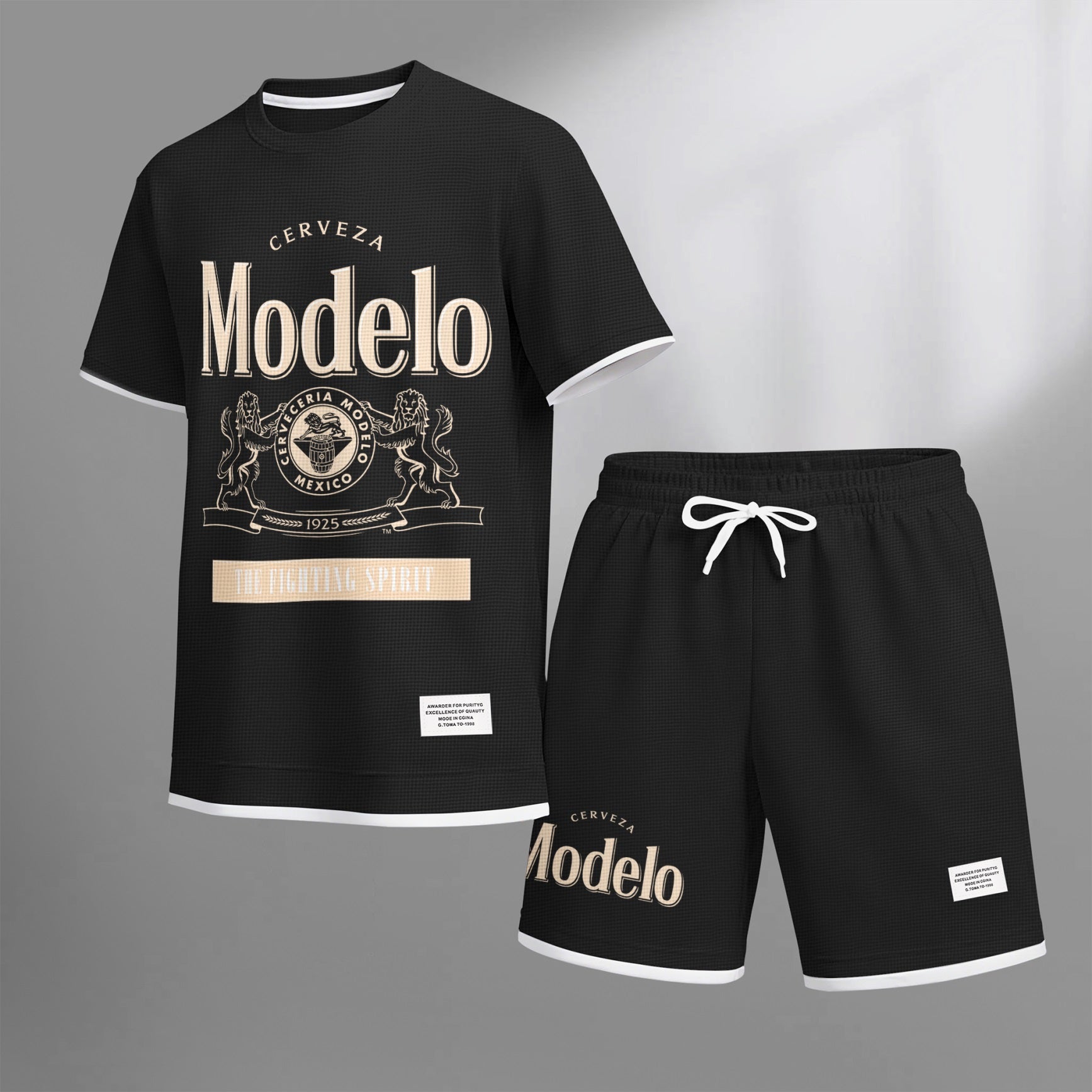 Men's Beer Print Drawstring Shorts Set, Suitable For Spring And Summer Wear, Casual Summer Set, Including Short-Sleeved Shirt And Shorts, Suitable For Everyday Wear And Sports 02