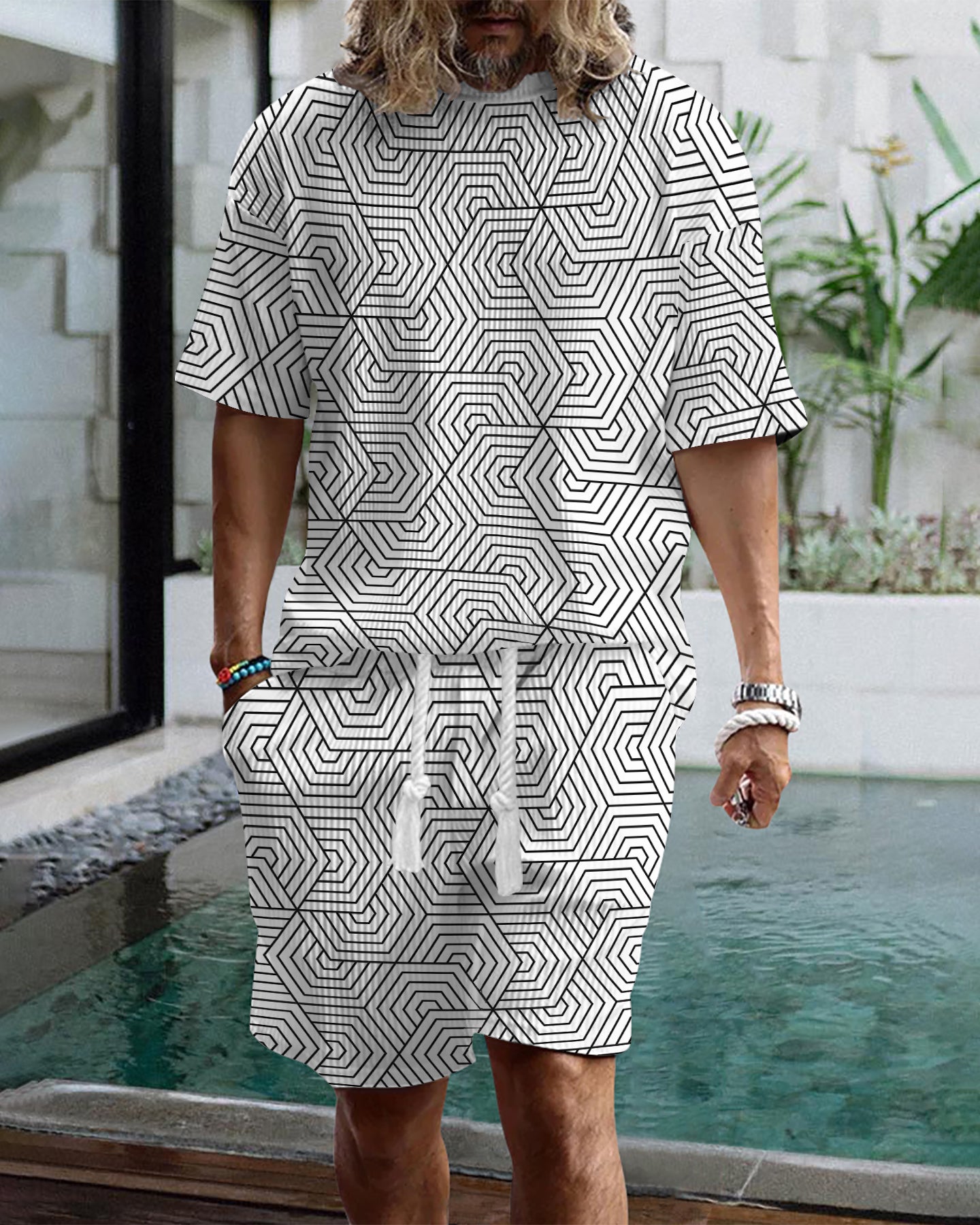 Men's casual gorgeous textured printed shorts set 554