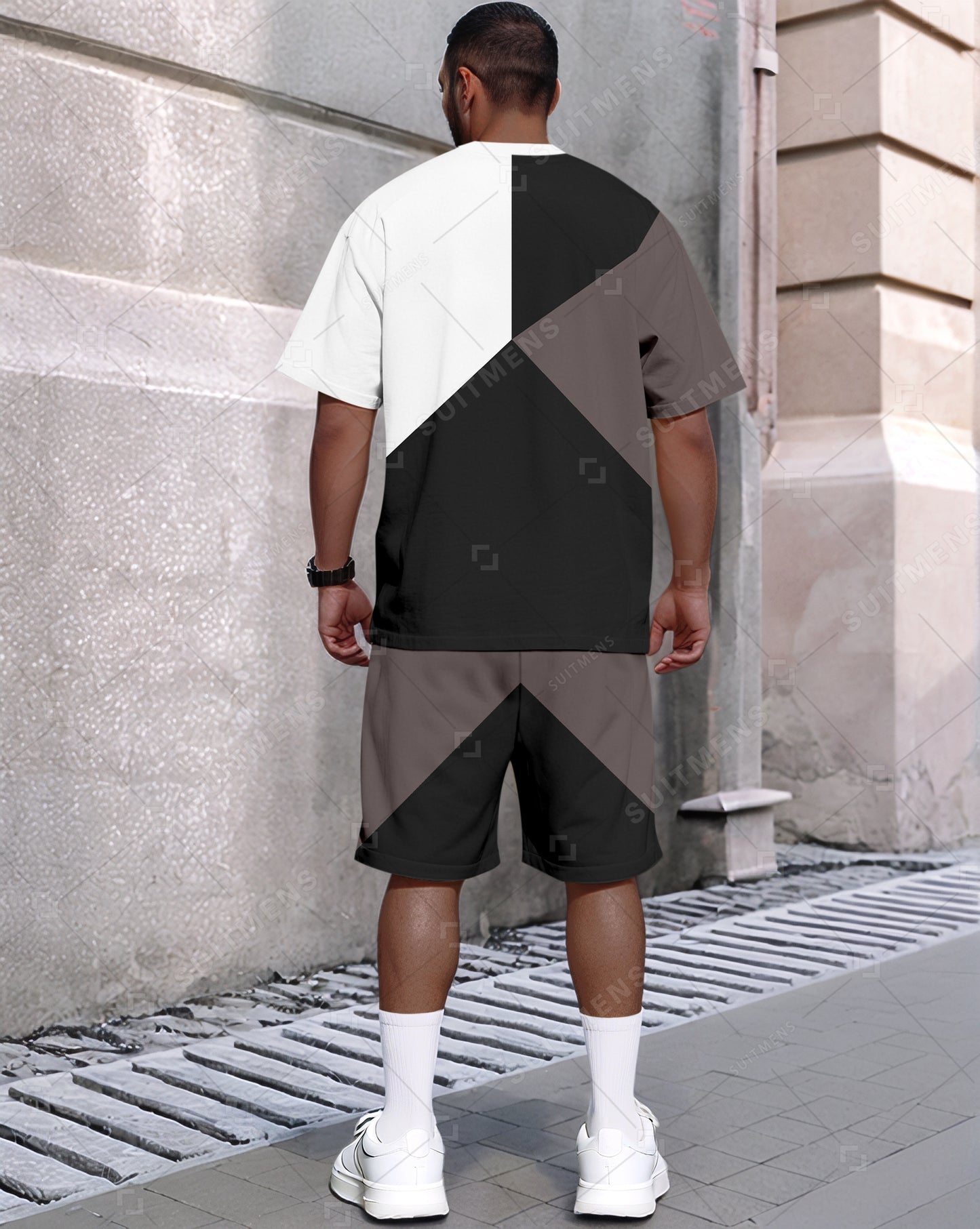 Men's Summer Colorblock Printed Round Neck Set 485