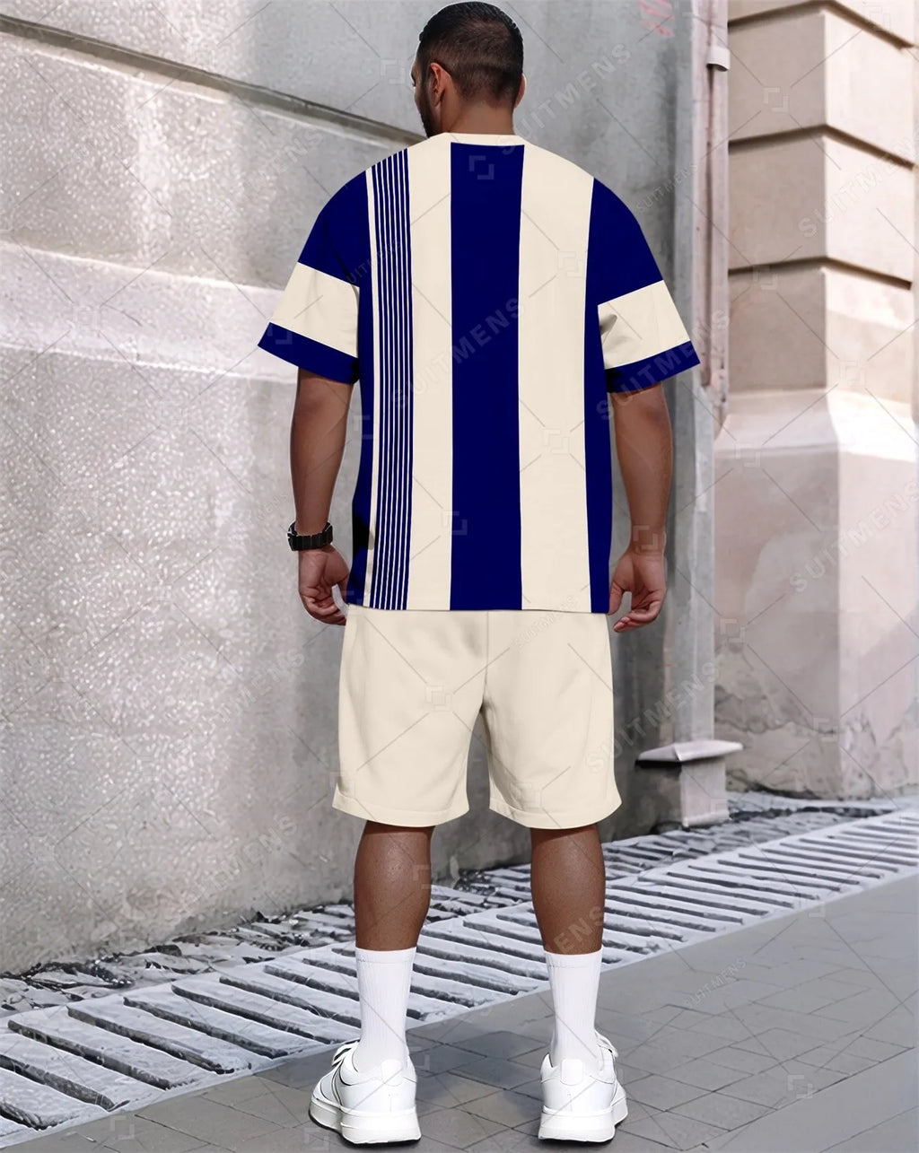 Men's Summer Colorblock Printed Round Neck Set 381