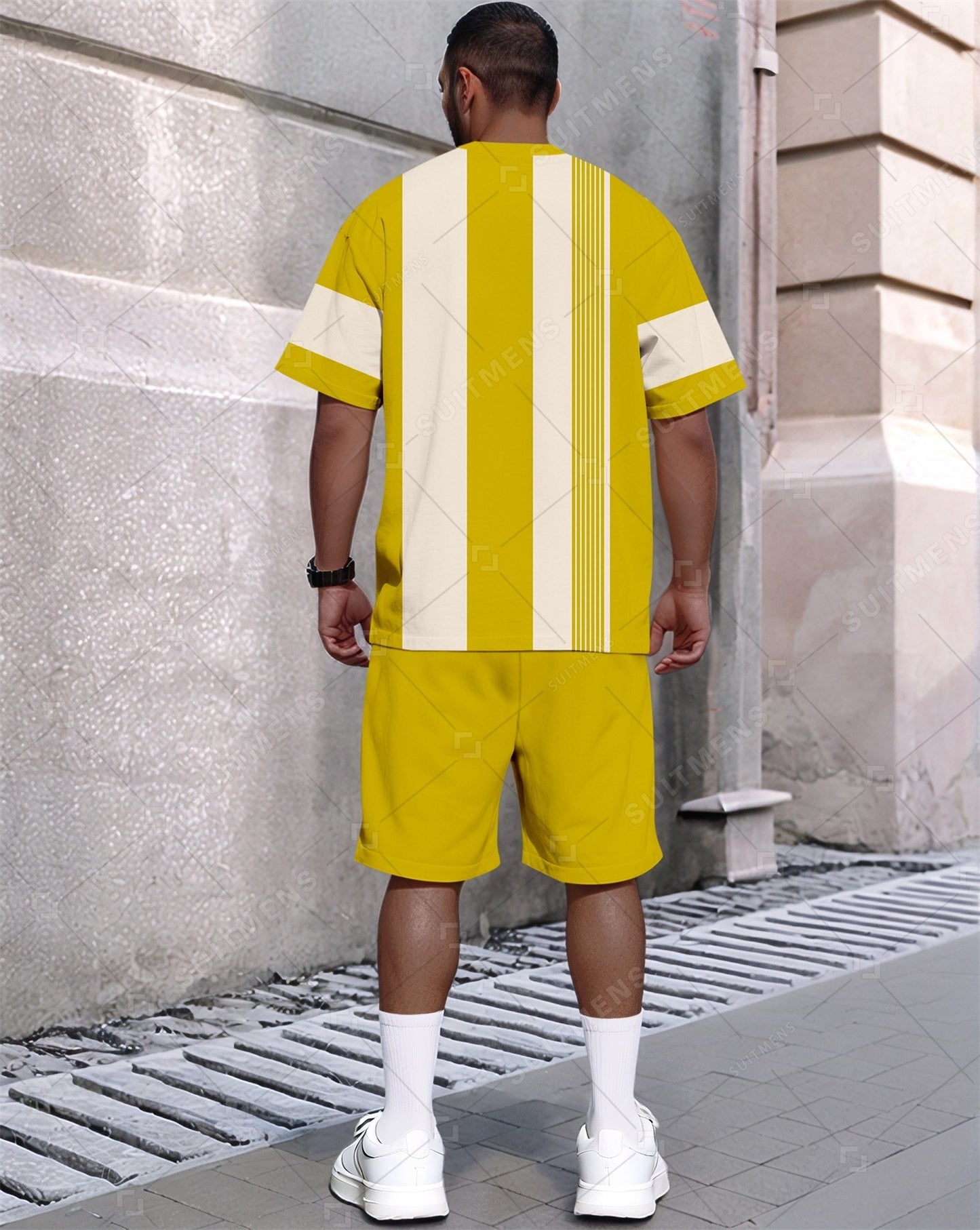 Men's Summer Colorblock Printed Round Neck Set 430