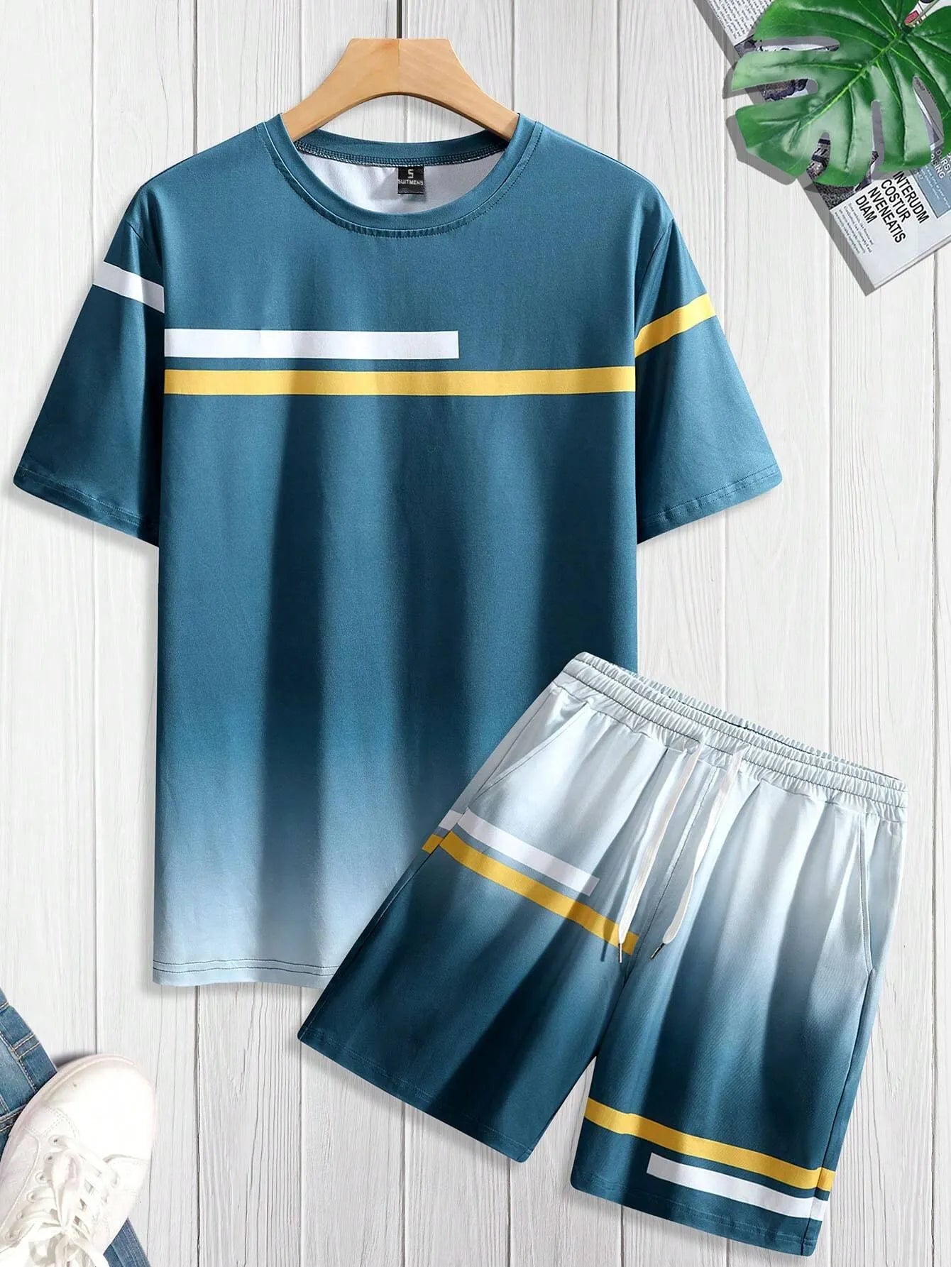 Men's Color Matching Casual Shorts Set 424