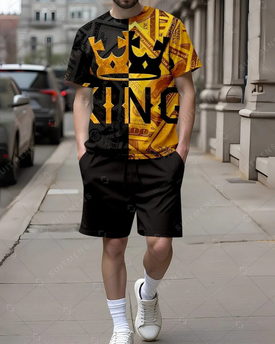 Men's Summer Scorpion Print Round Neck Set 280
