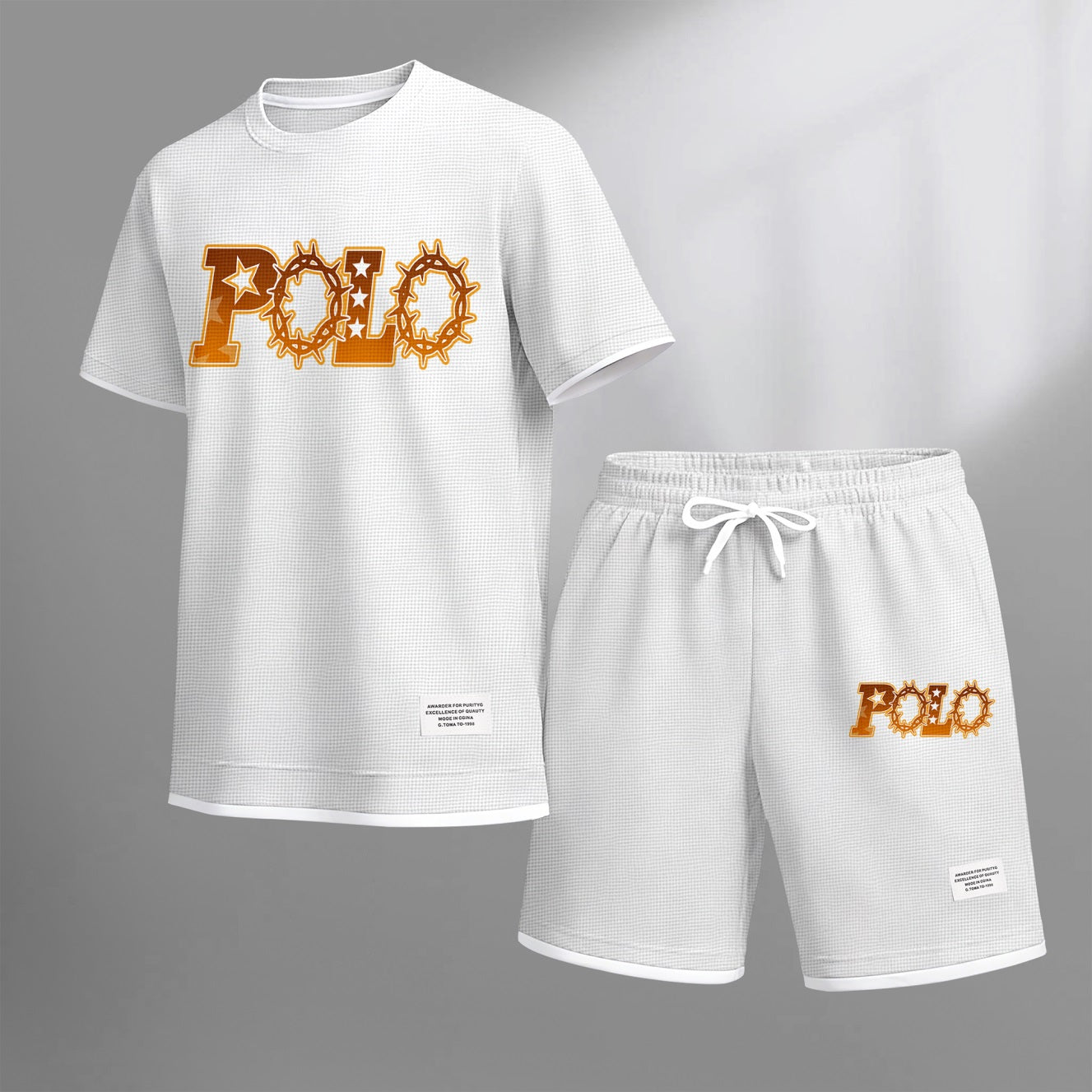 Men's Retro Thorns Print Waffle Fabric Short-Sleeved Shirt And Shorts Set