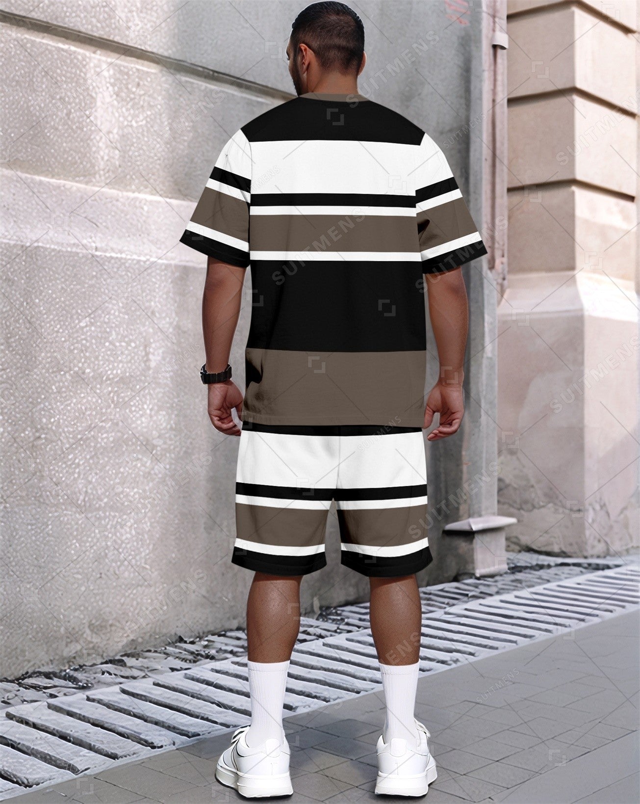 Men's Summer Colorblock Printed Round Neck Set 390
