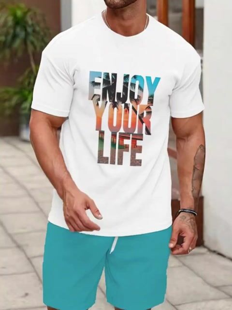 Men's Holiday Summer Round Neck Set 129