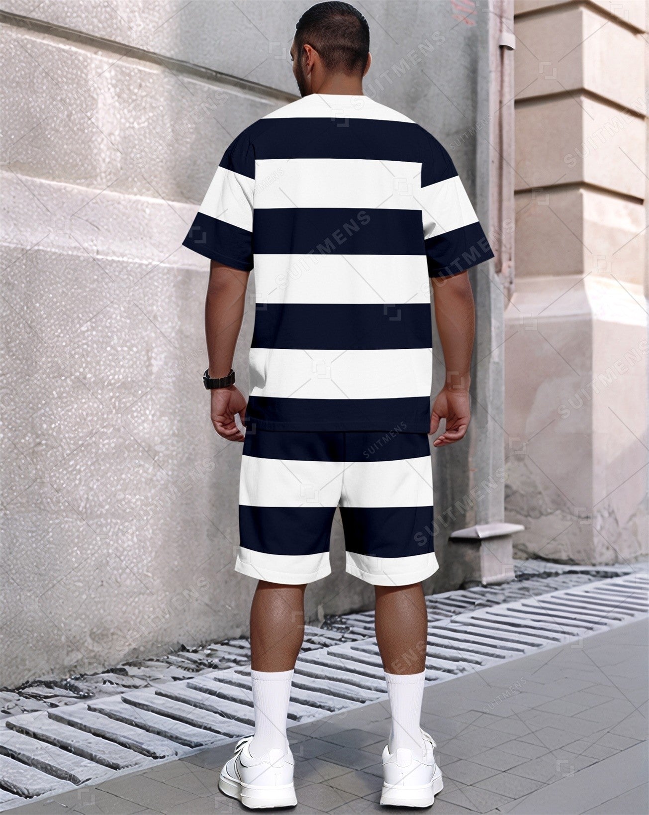 Men's Summer Colorblock Printed Round Neck Set 385