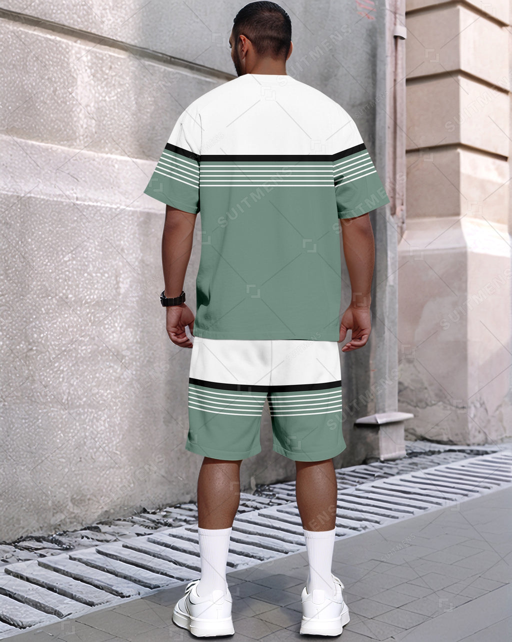 Men's Summer Colorblock Printed Round Neck Set 482
