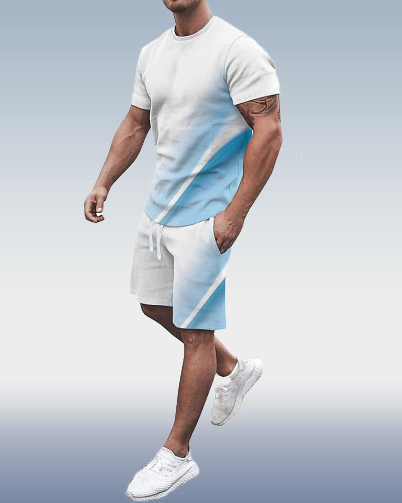 Suitmens Men's Simple Colorblock Print Shorts Set 072