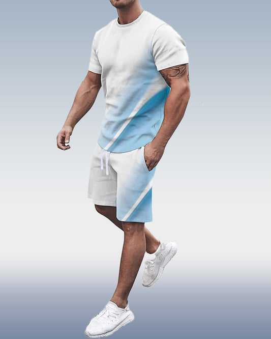 Suitmens Men's Simple Colorblock Print Shorts Set 072