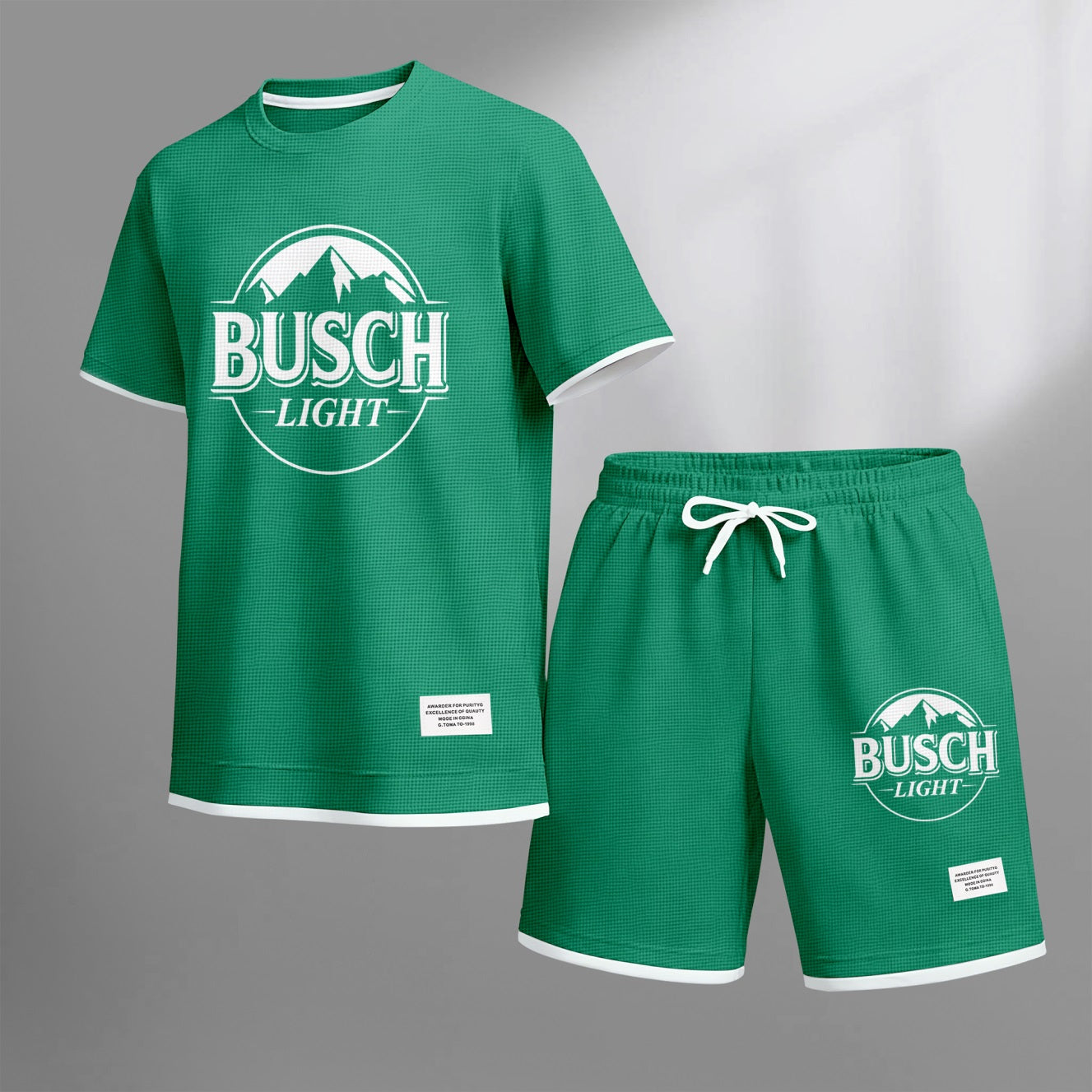 Men's Light Beer Lover Print Waffle Fabric Short-Sleeved Shirt And Shorts Set