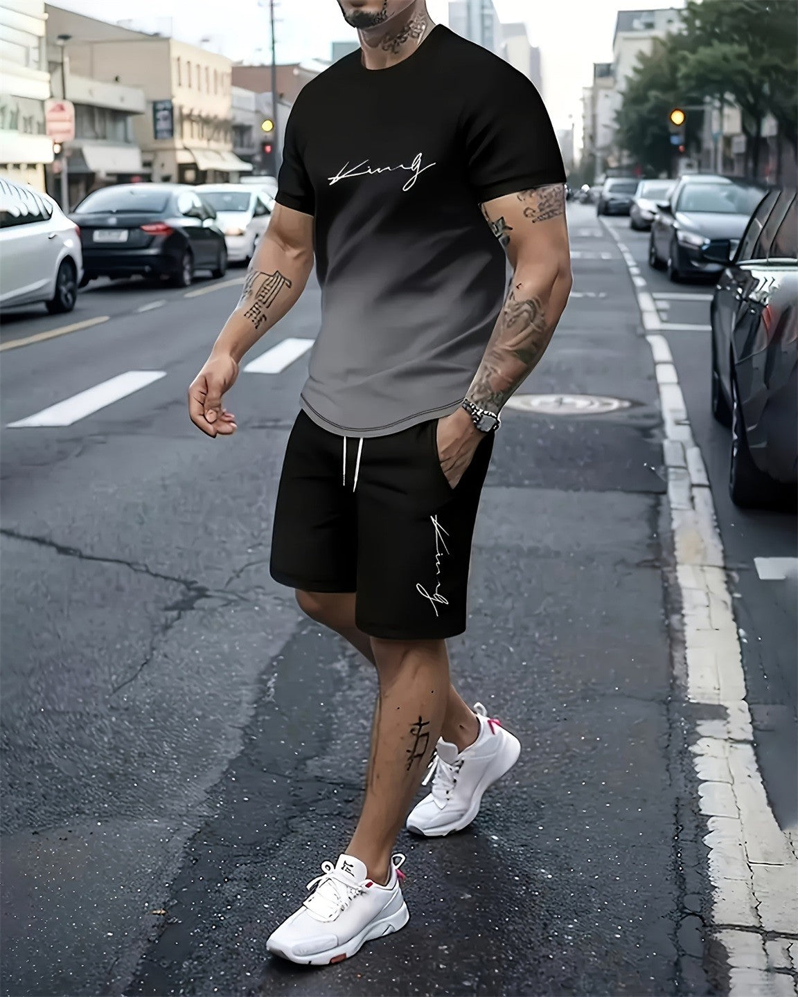 Men's Summer Vacation Round Neck Set 208