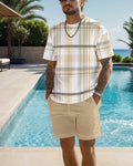 Men's casual plaid printed shorts Set 530