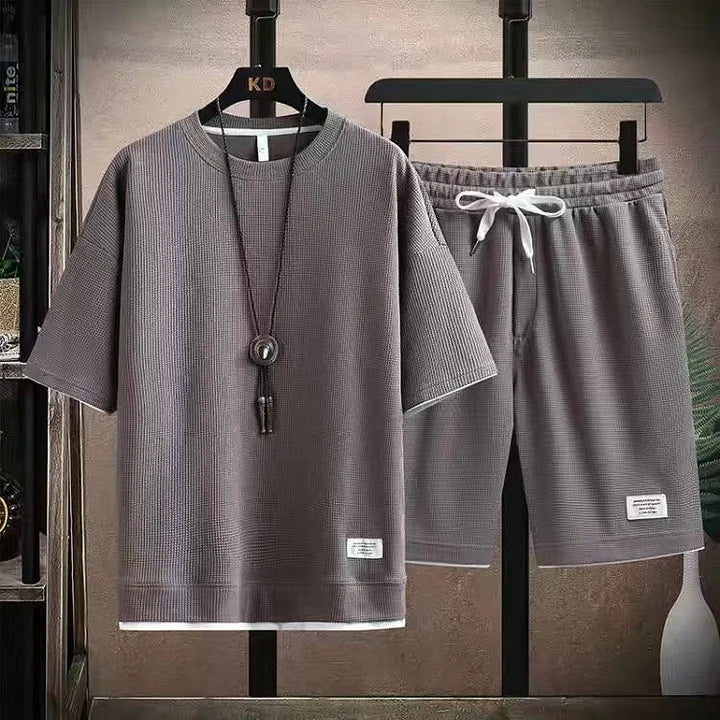 Men's Casual Waffle Shorts Set 6 Colors