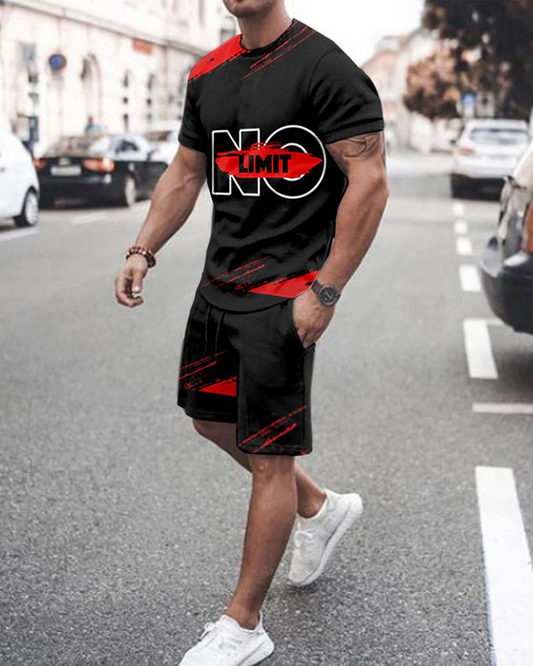 Men's casual printed short-sleeved two-piece suit