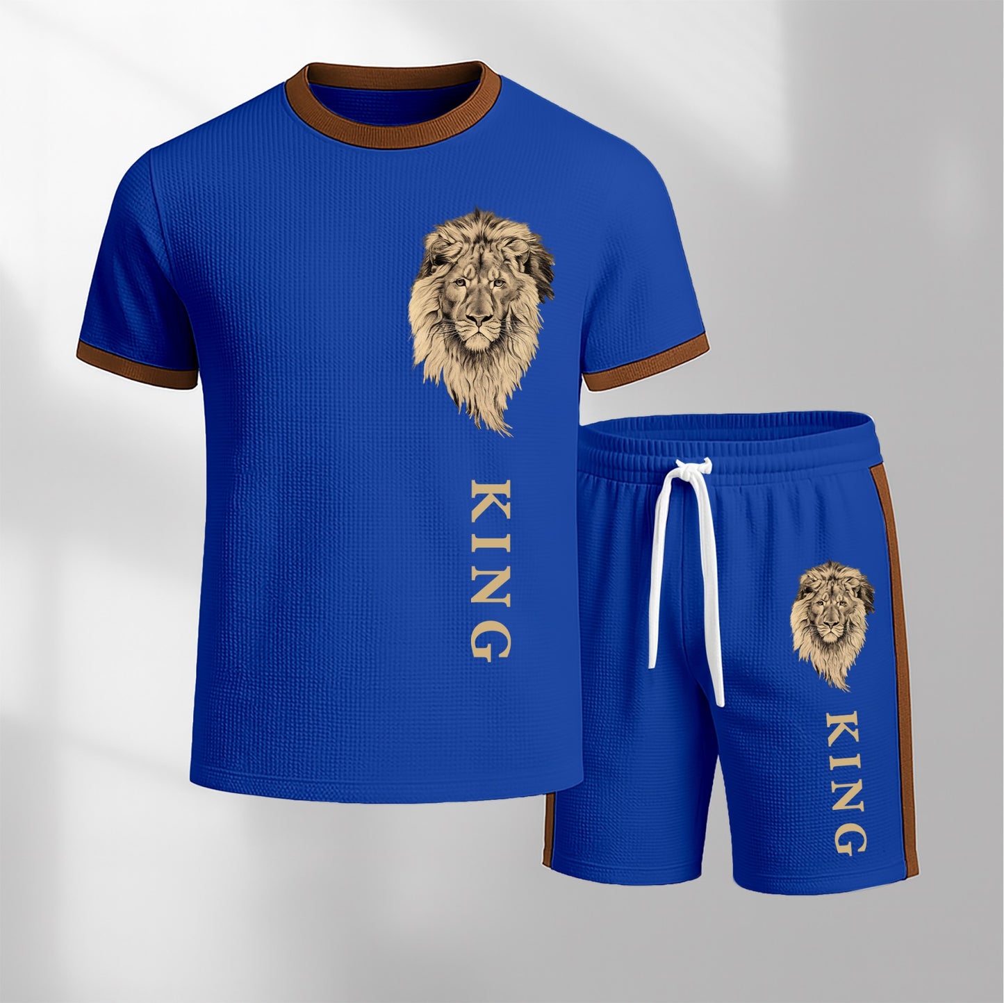 Men's King Pattern Short-Sleeved T-Shirt And Drawstring Shorts Set, Men's Casual Sportswear, Short-Sleeved Top And Shorts, Summer Men's Everyday Wear, Indoor And Outdoor Athletic Wear, Sports Set