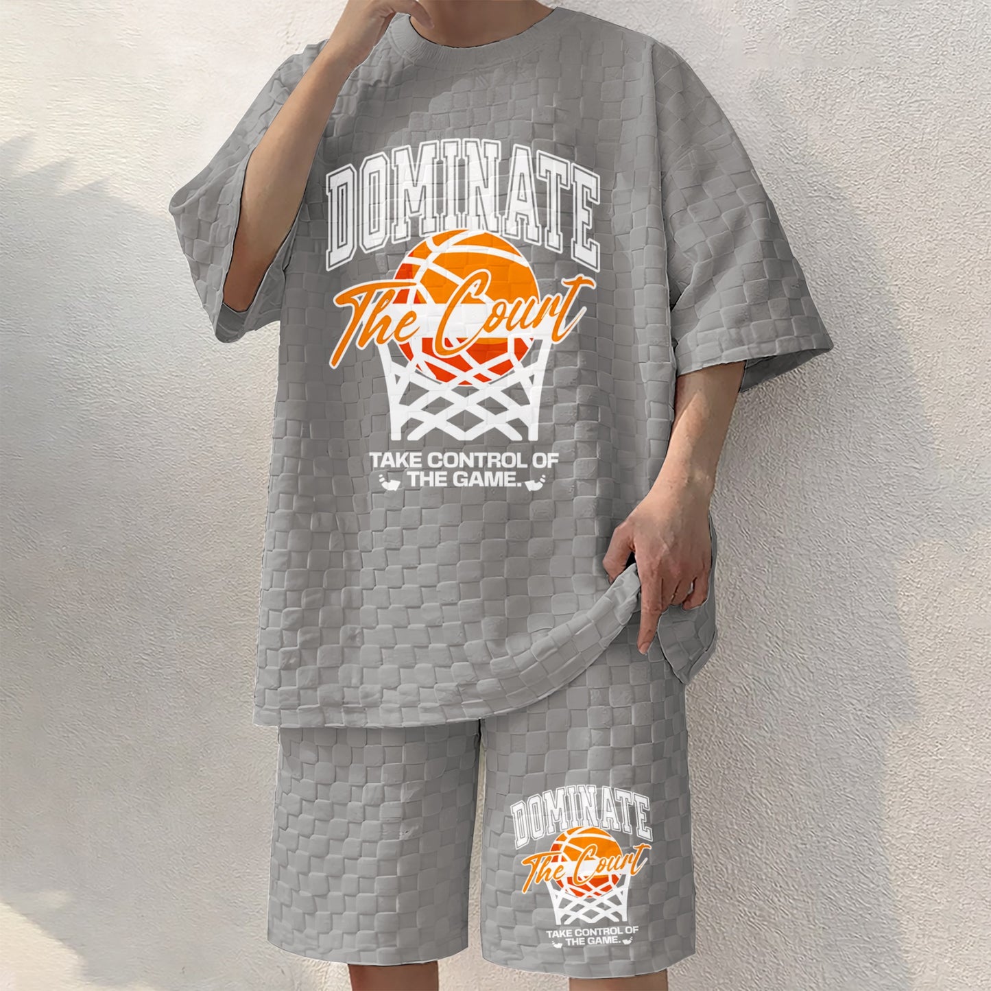 Men's Basketball Print Spring And Summer Drawstring Shorts Set, A Casual Summer Outfit, Including A Short-Sleeved Shirt And Shorts, Suitable For Everyday Wear And Sports Activities.