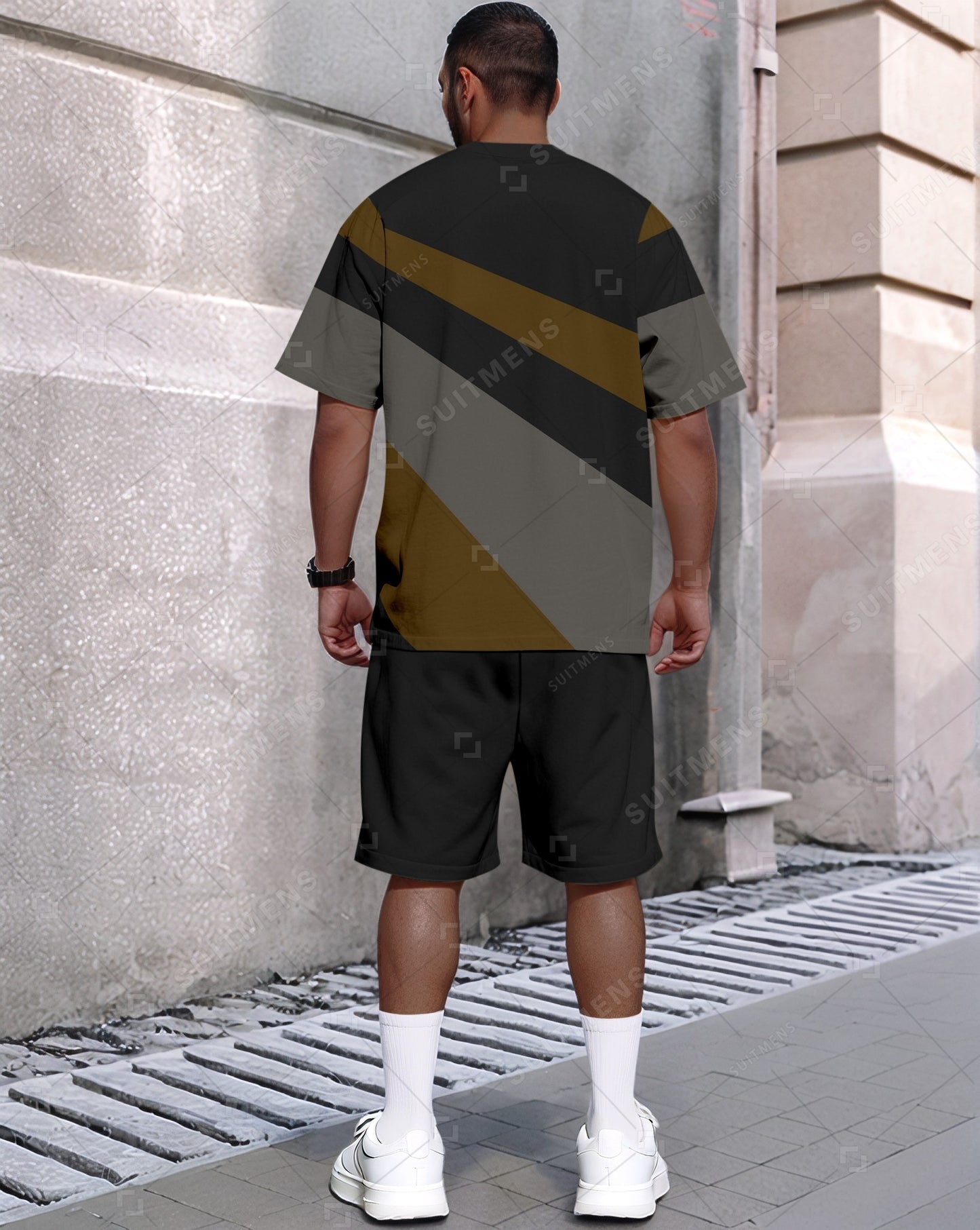 Men's Summer Colorblock Printed Round Neck Set 415