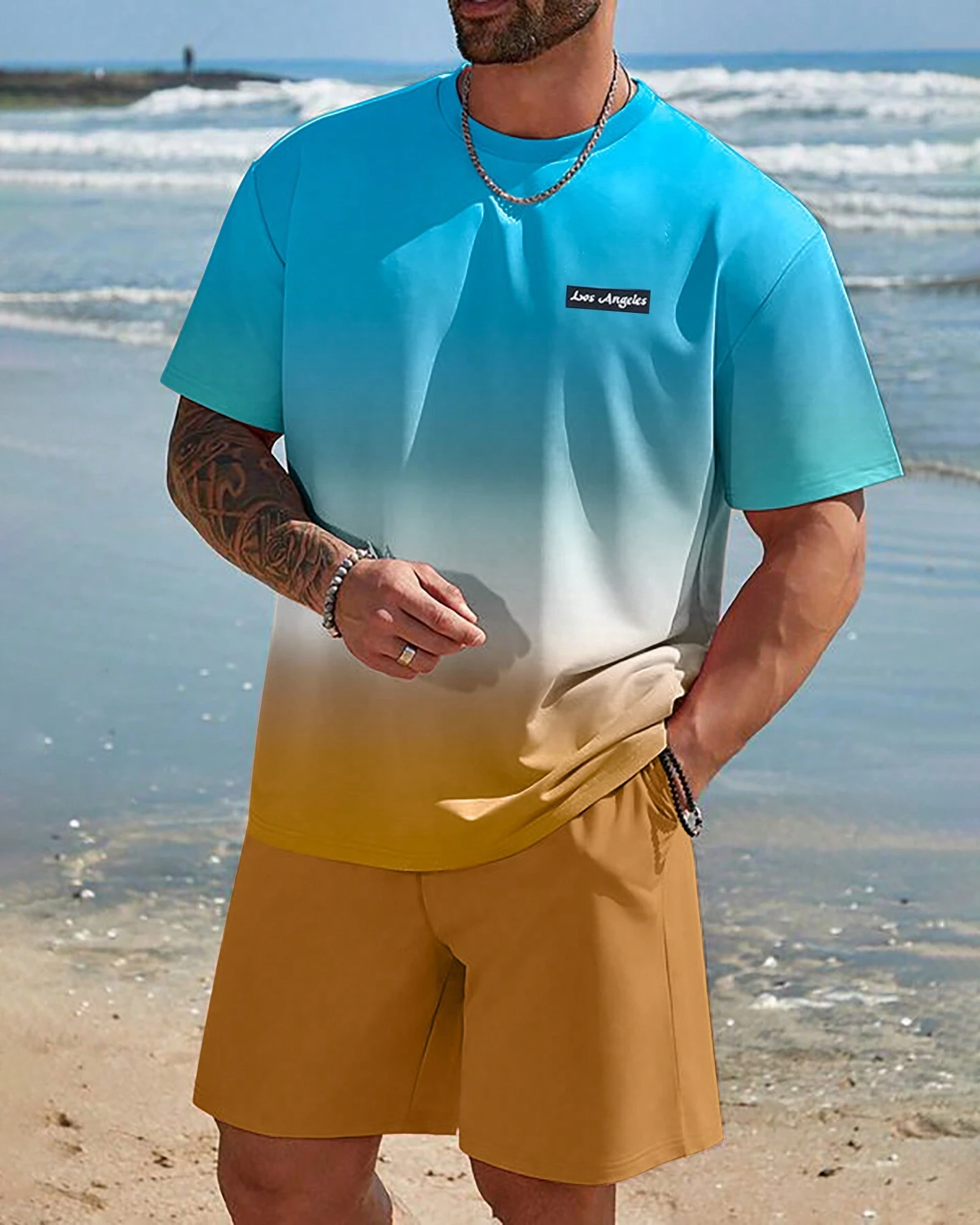 Men's color matching casual shorts Set 405