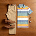 Men's Casual Colored Geometry Printed Polo Shirt And Pants Two-Piece Set