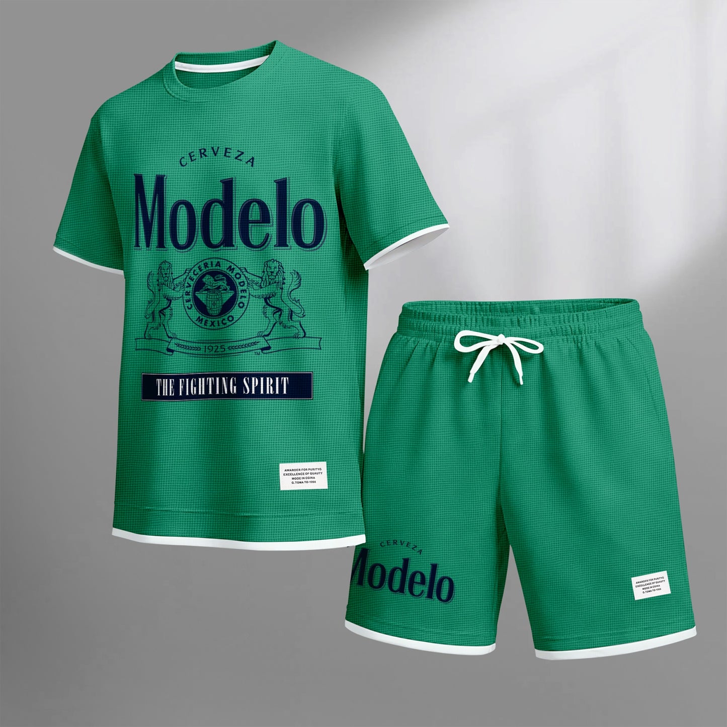 Men's Beer Print Drawstring Shorts Set, Suitable For Spring And Summer Wear, Casual Summer Set, Including Short-Sleeved Shirt And Shorts, Suitable For Everyday Wear And Sports 02