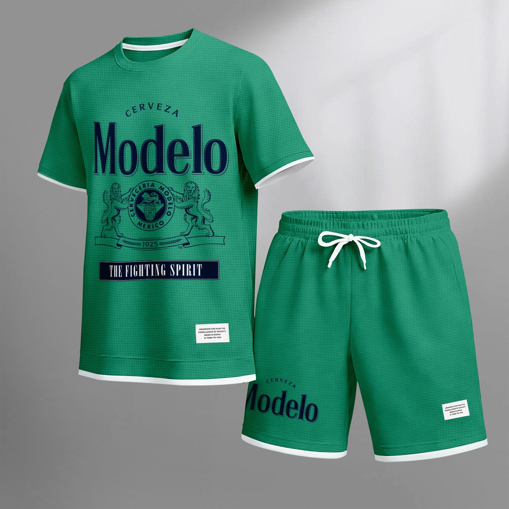 Men's Beer Print Drawstring Shorts Set, Suitable For Spring And Summer Wear, Casual Summer Set, Including Short-Sleeved Shirt And Shorts, Suitable For Everyday Wear And Sports 02