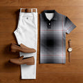 Men's Casual Black Smudge Printed Polo Shirt And Pants Two-Piece Set