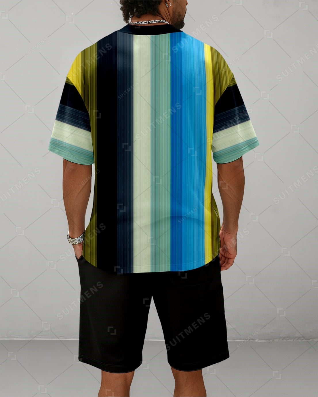 Men's Summer Colorblock Printed Round Neck Suit 080