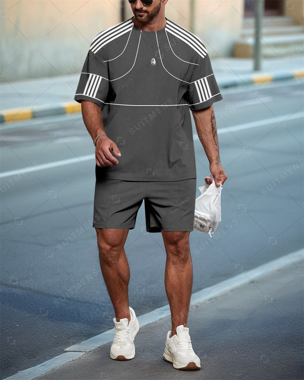 Men's Striped Casual Summer Round Neck Set 0120