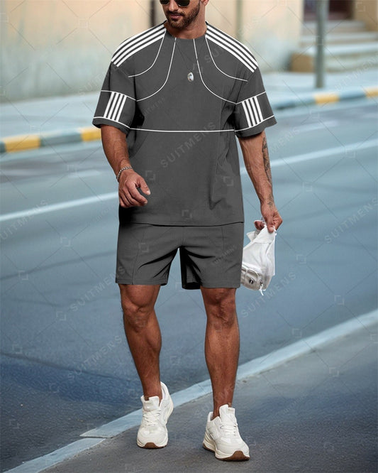 Men's Striped Casual Summer Round Neck Set 0120
