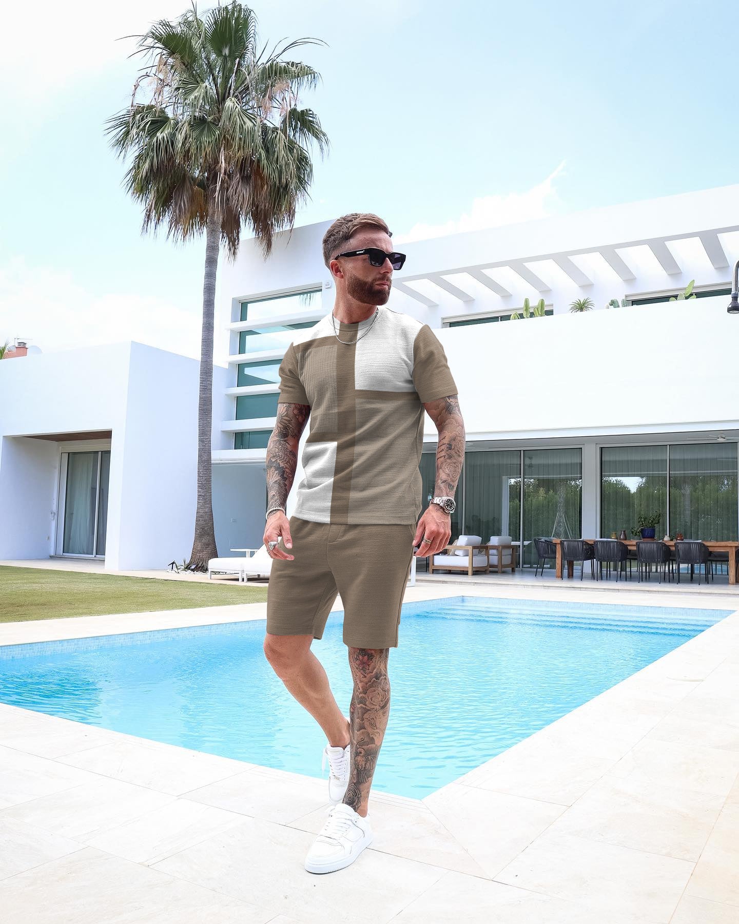 Men's Colorblock Print Shorts Set 34