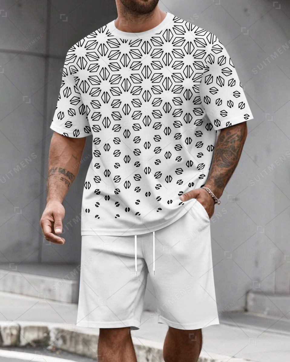 Men's Summer Color Matching Round Neck Set 603