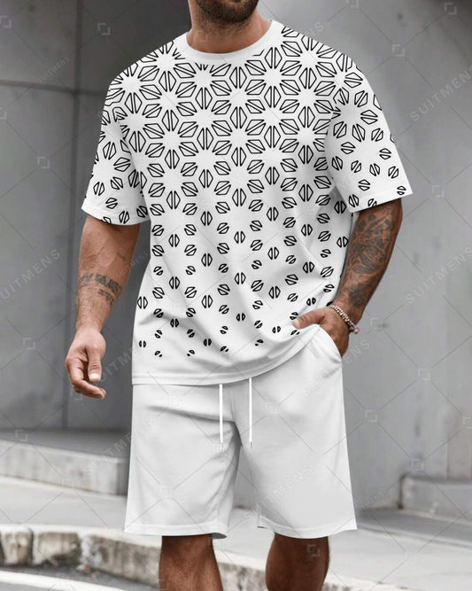 Men's Summer Color Matching Round Neck Set 603