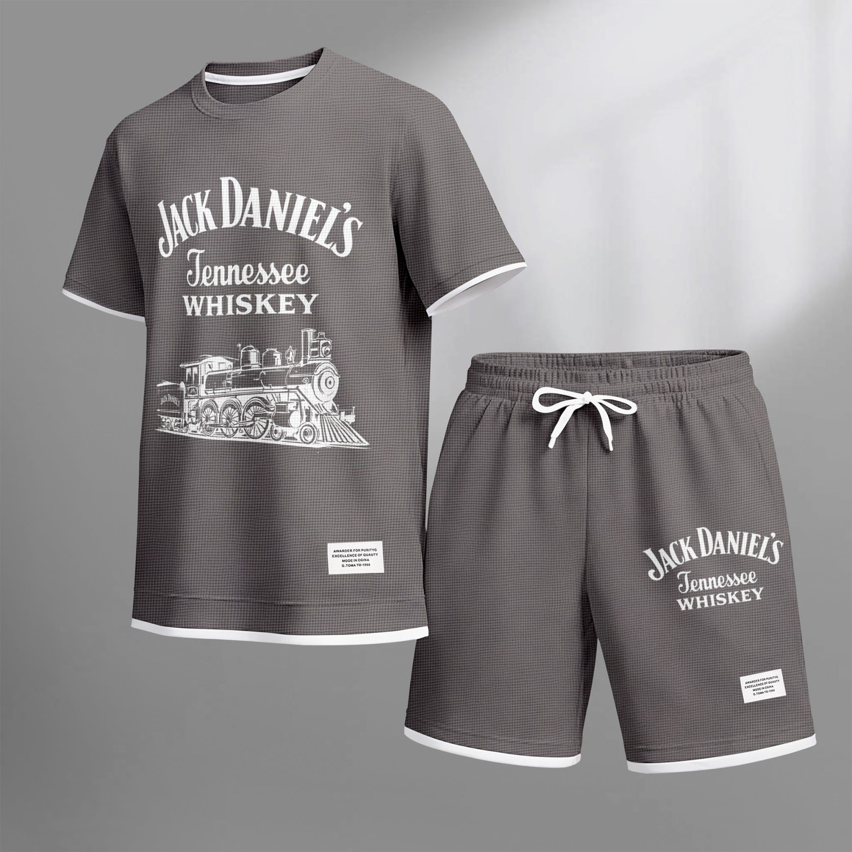 Men's Beer Print Drawstring Shorts Set, Suitable For Spring And Summer Wear, Casual Summer Set, Including Short-Sleeved Shirt And Shorts, Suitable For Everyday Wear And Sports.