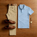 Men's Casual Blue Printed Polo Shirt And Trousers Two-Piece Set