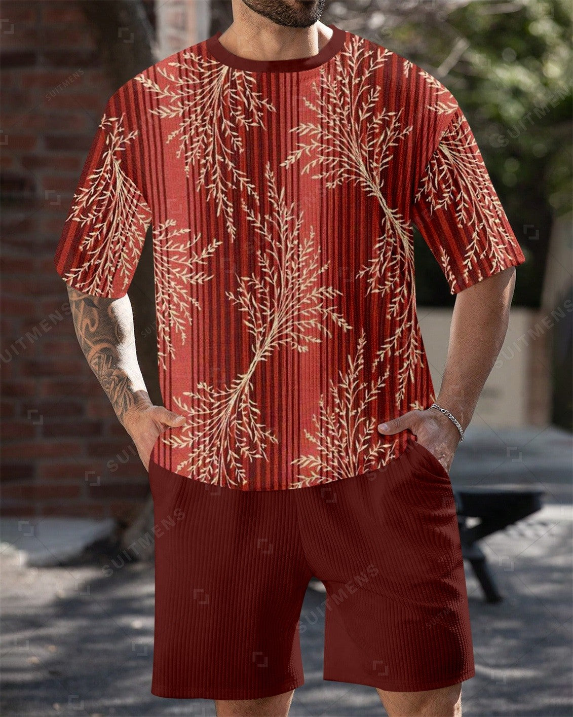 Men's Simple Color Matching Summer Round Neck Set 198