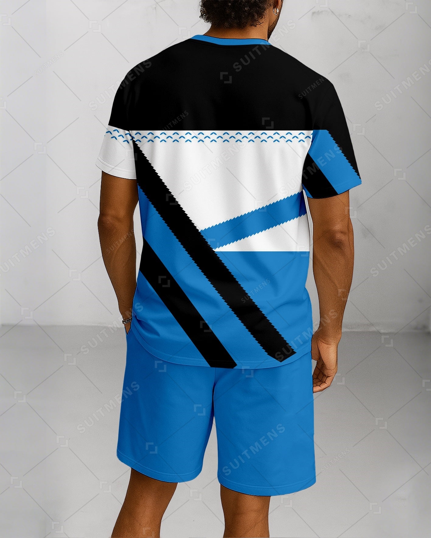 Men's Summer Colorblock Printed Round Neck Suit 053