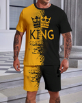 Men's casual color block printed shorts Set 508