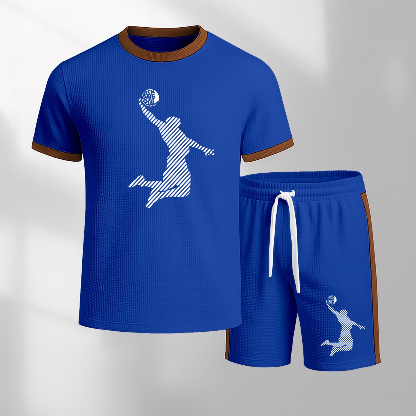 Men's Basketball Pattern Short-Sleeve T-Shirt and Drawstring Shorts Set, Men's Clothing, Casual Sporty Short-Sleeve Top and Shorts, Summer Men's Everyday Wear, Indoor and Outdoor Sportswear, Athletic Set