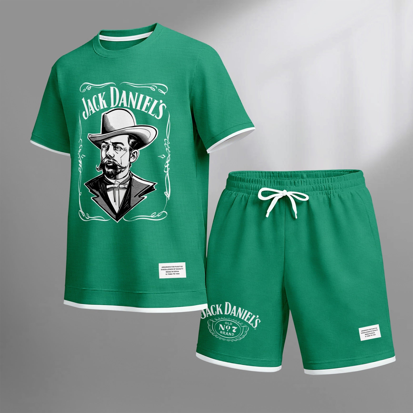 Men's Beer Print Drawstring Shorts Set, Suitable For Spring And Summer Wear, Casual Summer Set, Including Short-Sleeved Shirt And Shorts, Suitable For Everyday Wear And Sports 04