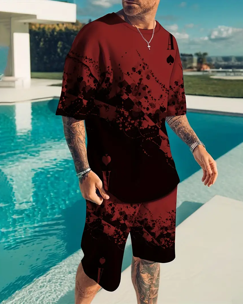 Men's Casual Gradient Print Shorts Set 561