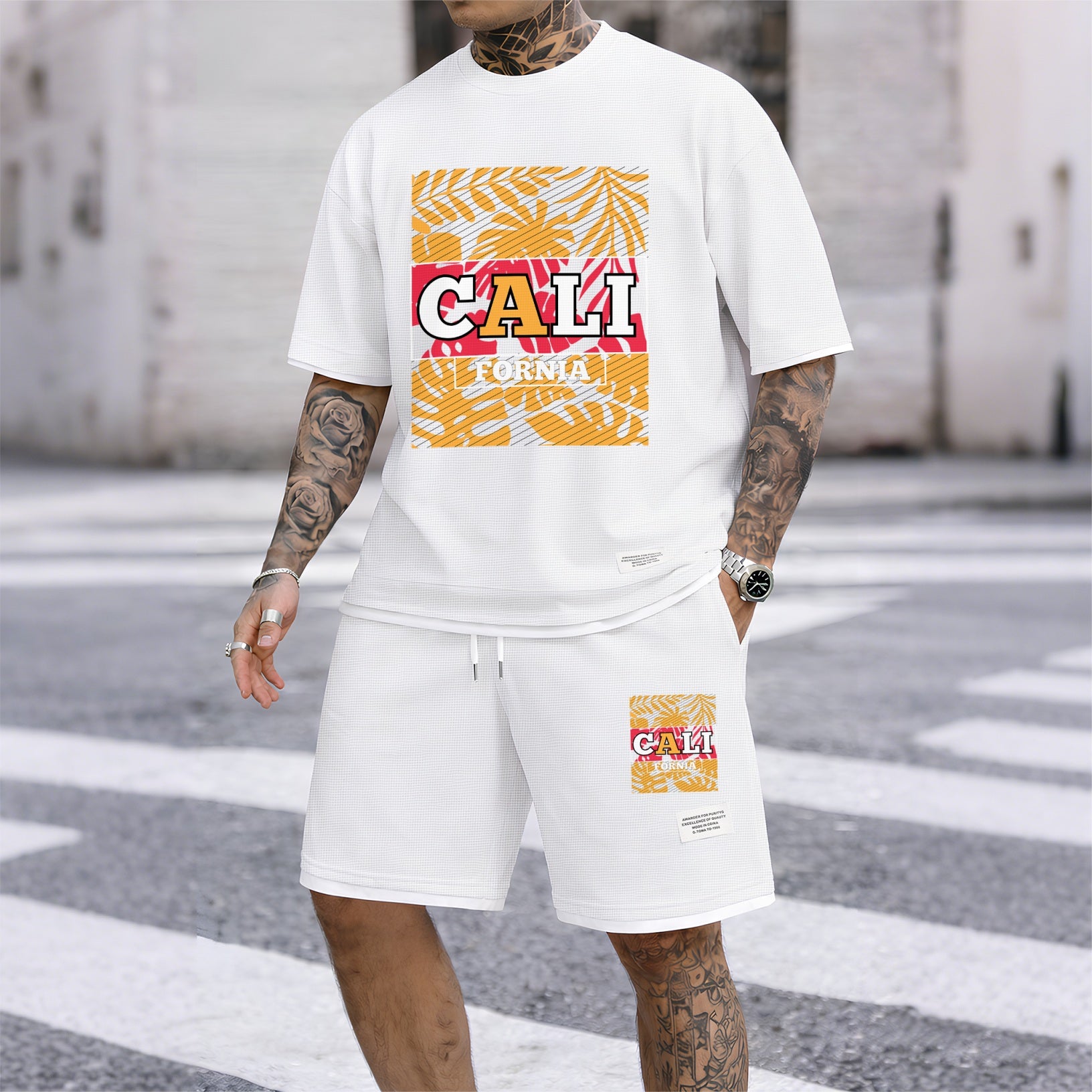 Men's Tropical Rainforest Graphic Print Short Sleeve Shirt and Drawstring Shorts Set, Casual Summer Two-Piece Outfit, Lightweight Breathable Relaxed Fit Sportswear for Daily Wear, Beach, Vacation, Travel Loungewear