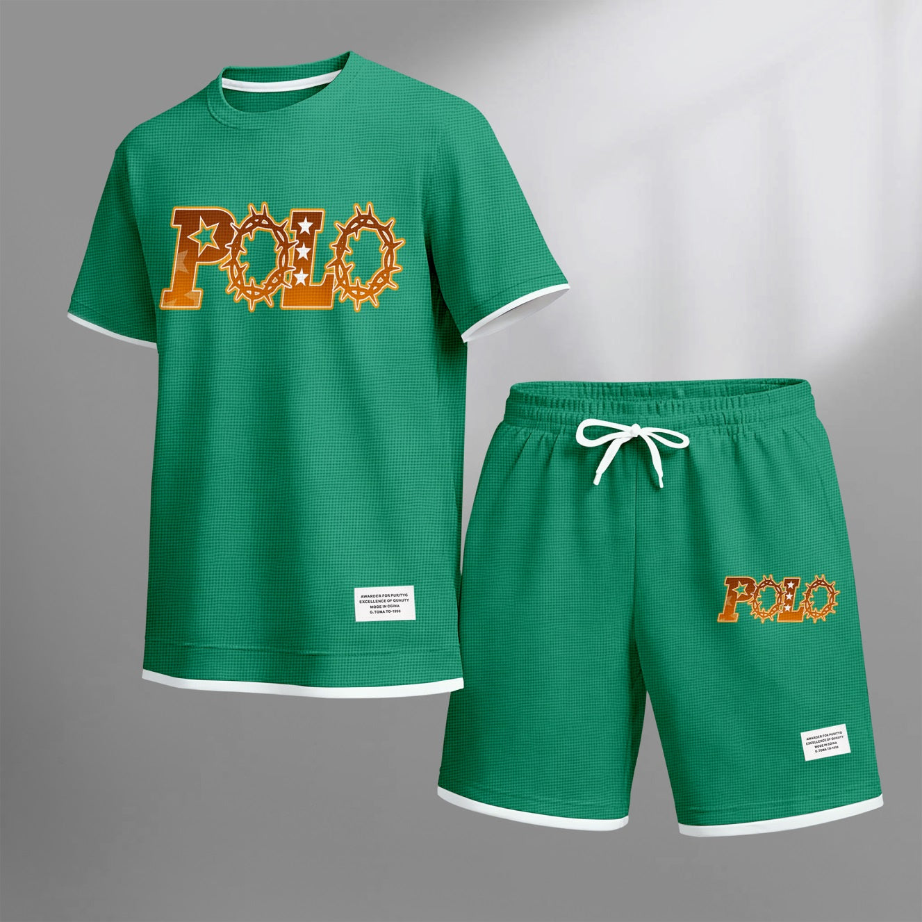 Men's Retro Thorns Print Waffle Fabric Short-Sleeved Shirt And Shorts Set