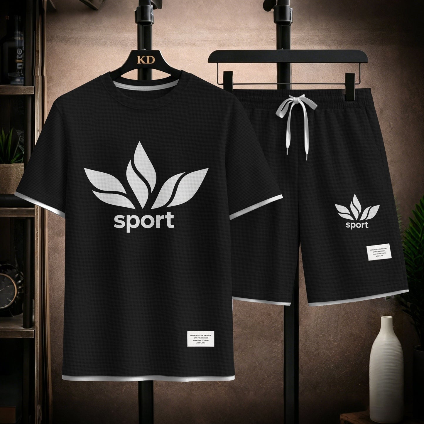 Men's Sport Graphic Print Short Sleeve Shirt and Drawstring Shorts Set, Casual Summer Two-Piece Outfit, Lightweight Breathable Relaxed Fit Athletic Set for Daily Wear, Beach, Vacation, Travel and Loungewear